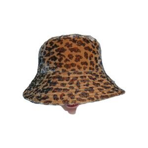 ASOS Leopard Print Bucket Hat Brown Black Fuzzy Soft Festival Women's Med/LG